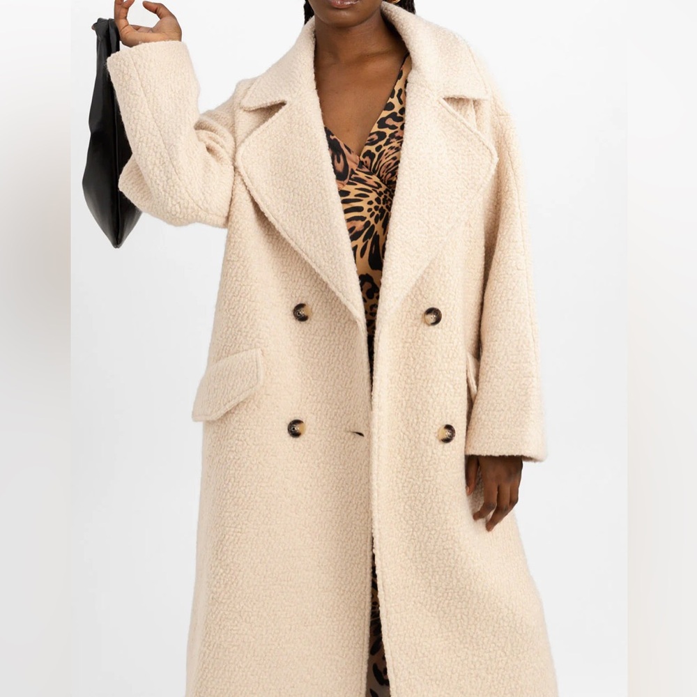 ASOS DESIGN Smart Double Breasted Boucle Wool Mix Oversized Coat In Cream sz 0